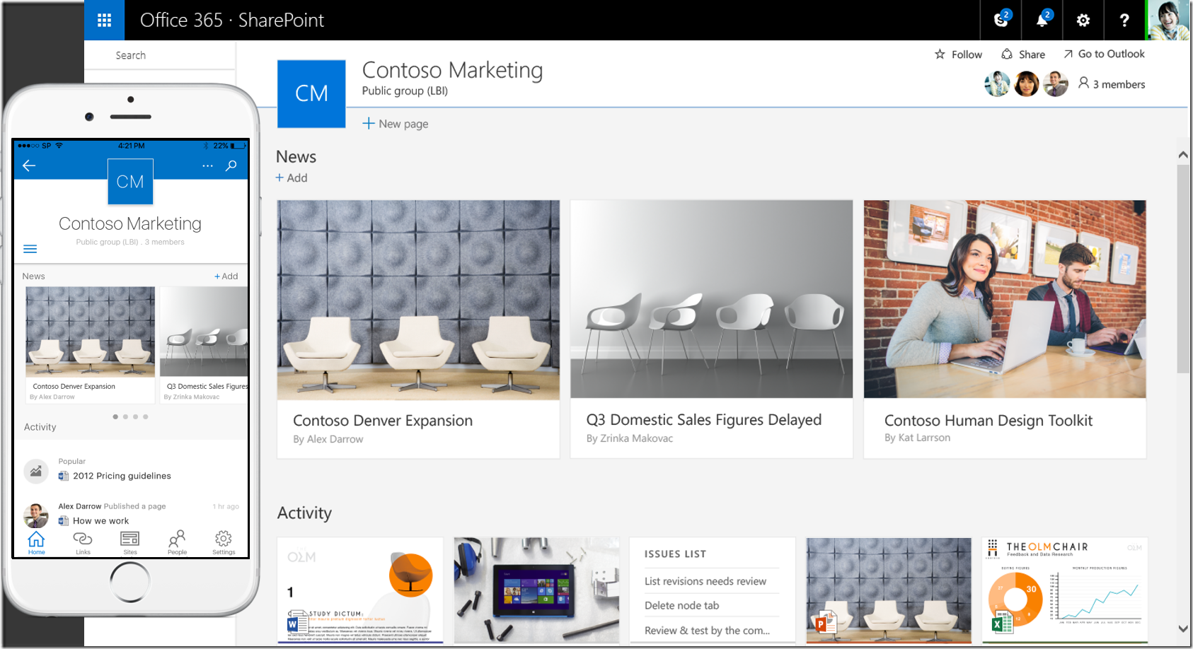 SharePoint team site and mobile app